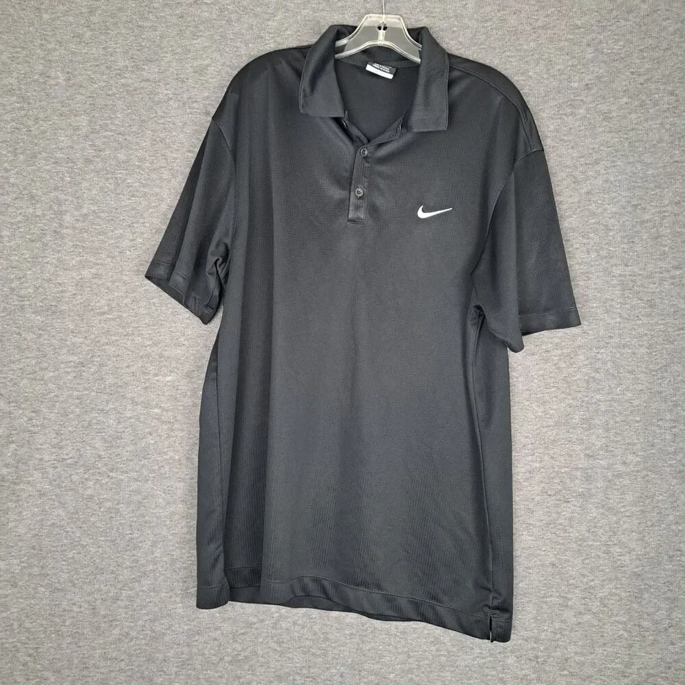 Nike Golf Dri Fit XL Black Ripstop Swoosh Men's Polo‎ Shirt Athletic